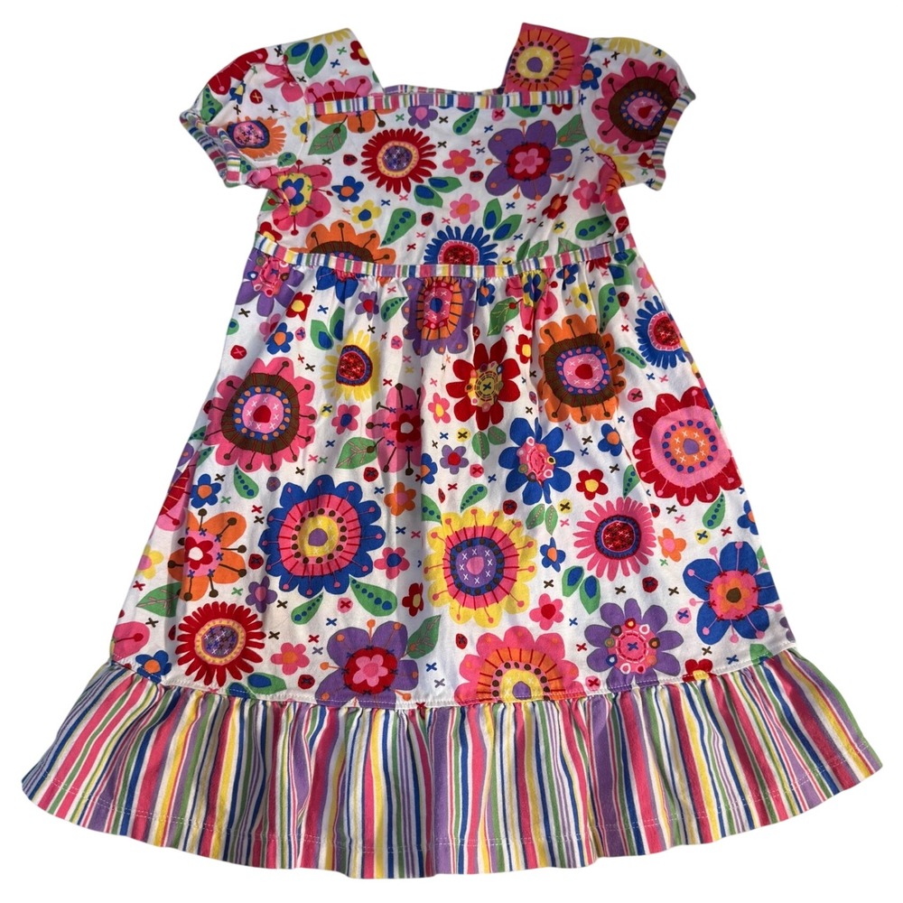 Hanna Andersson organic Flower striped 4T Midi Dress Girls colorful 70s style